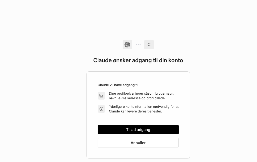Godkendelsesvinduet med knappen Tillad adgang