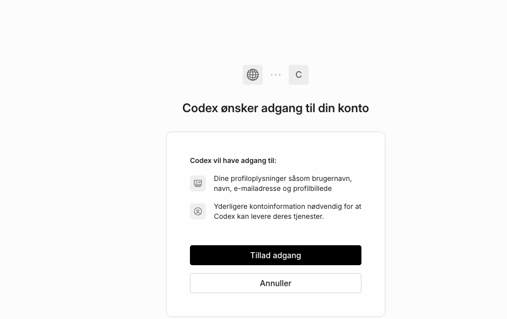 Godkendelsesvinduet med knappen Tillad adgang